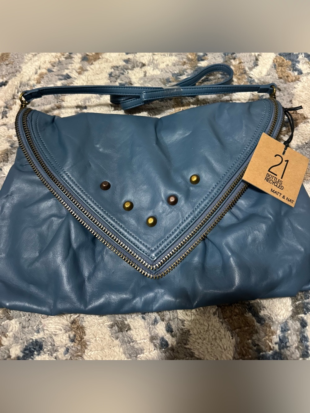Matt & Nat Teal Blue Envelope Crossbody with Stud Detail